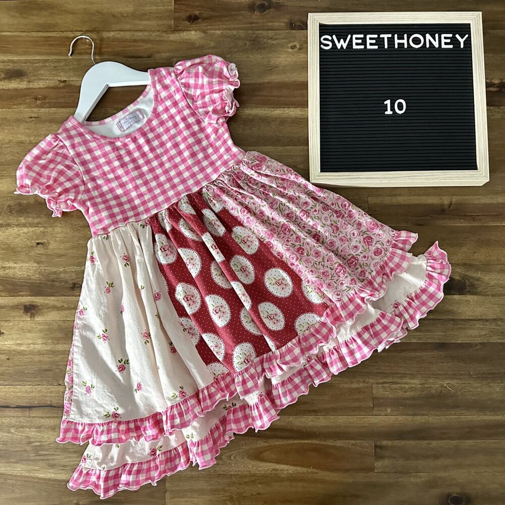 SweetHoney Double Dutch Dress Pink Red Floral Love Is In The Air Gingham Knit 10